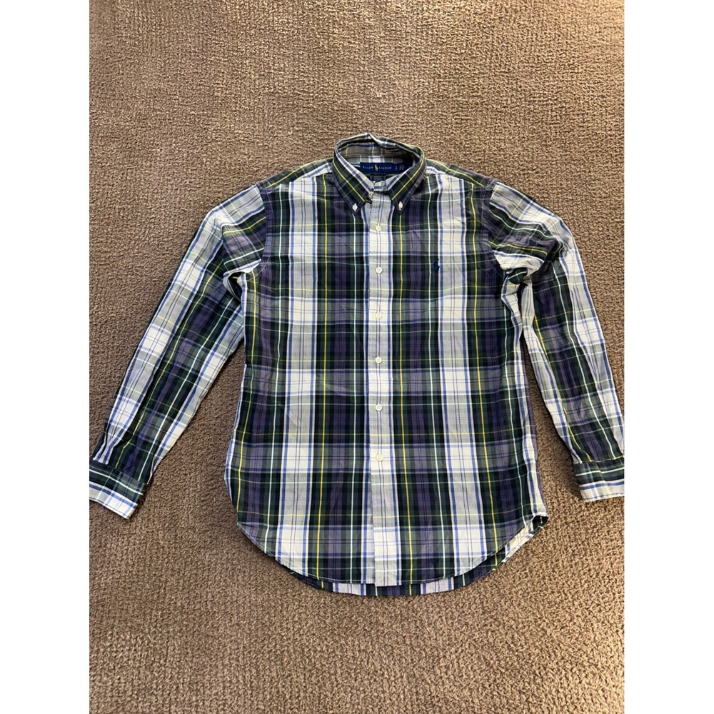Polo Ralph Lauren Mens Classic Fit Plaid Button Down Shirt Green Blue White S